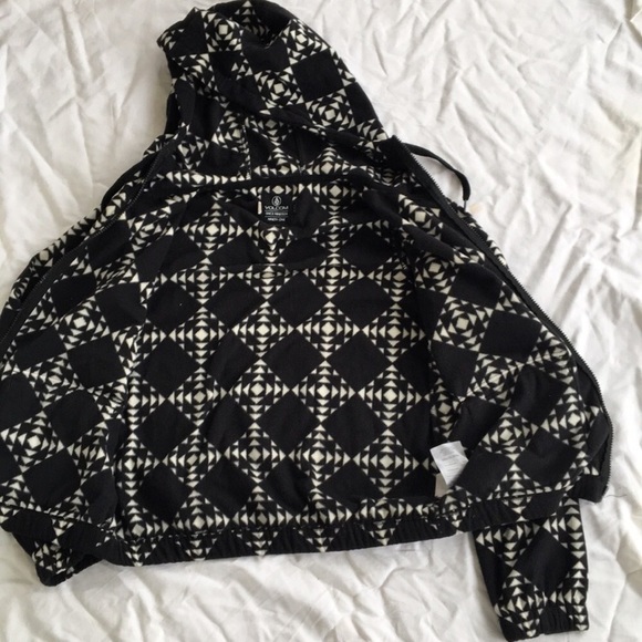 Volcom Fleece Full Zip Jacket Full Zipper Hoodie B&W Size Small Sweatshirt Coat - Picture 2 of 6